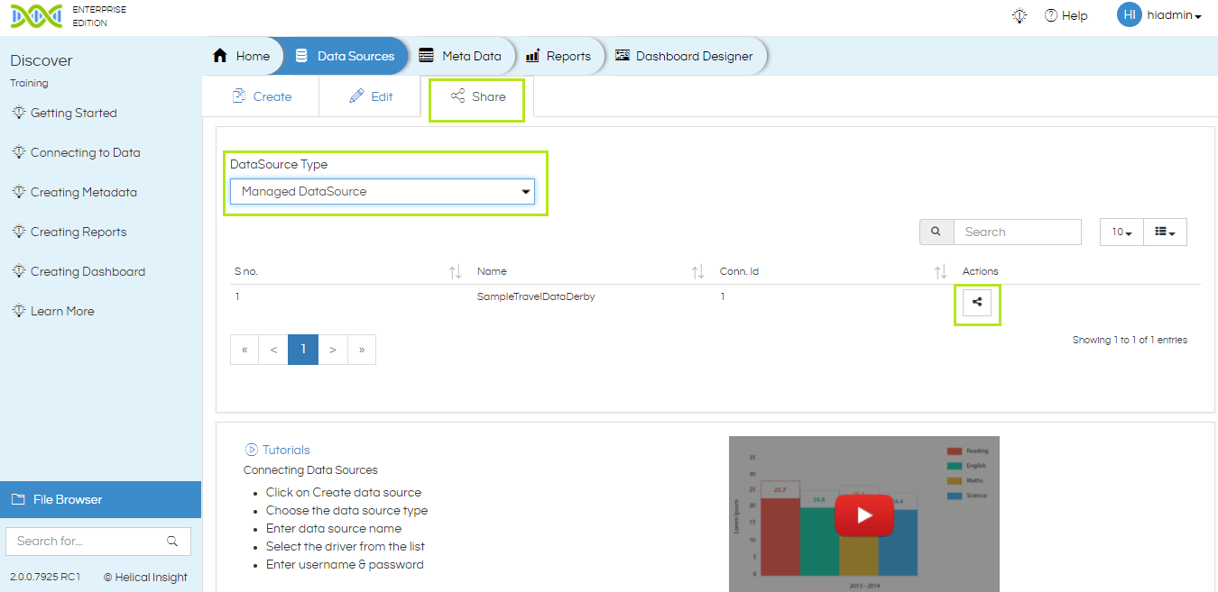 Selecting share in the action column