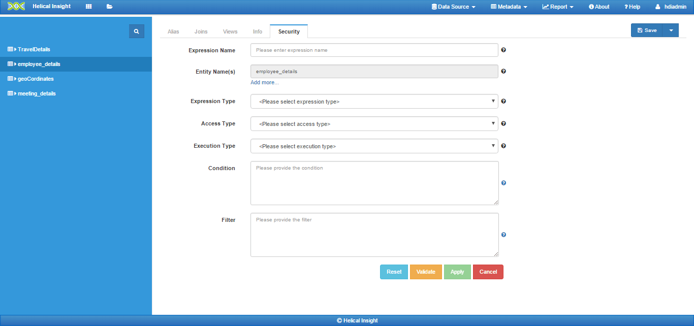 metadata security default view