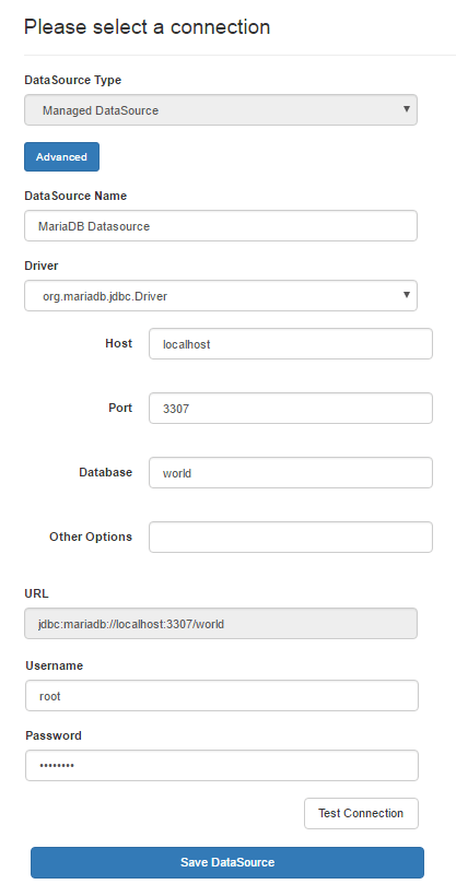 Managed Datasource MariaDB Database