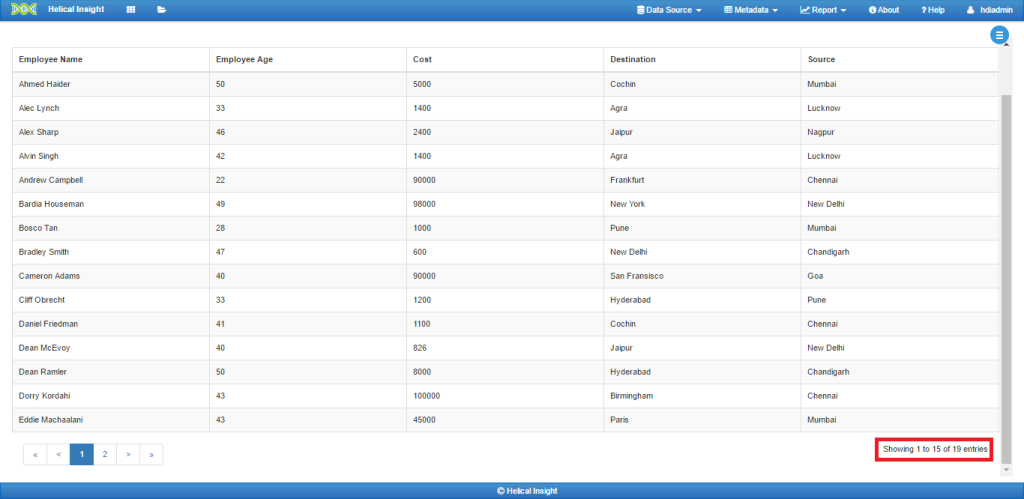 row count output