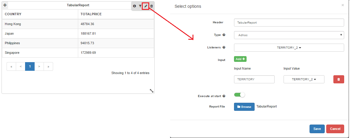 tabular report config details