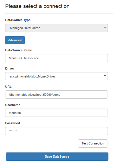 Managed-Datasource-MonetDB-Database