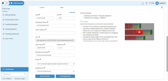 Installation of SQL Server on windows & Creating data source connection in Helical Insight to SQL Server