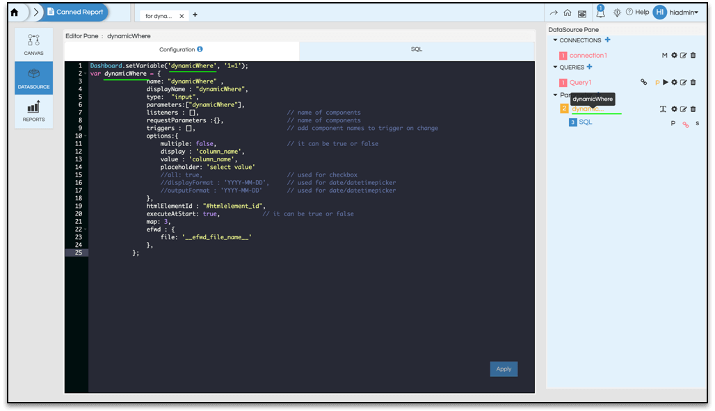 Adding A Dynamic Parameter To Canned Report