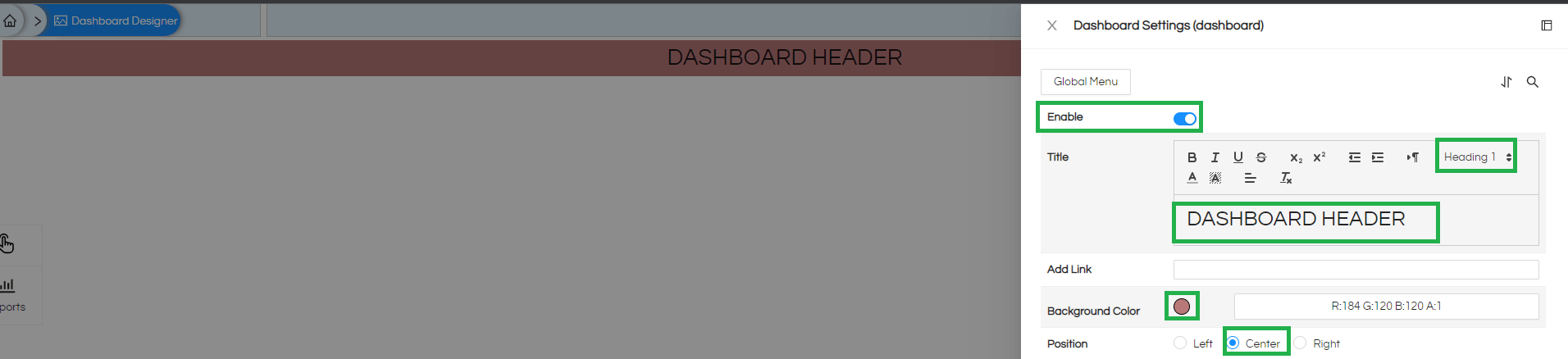 Adding Header In Dashboard