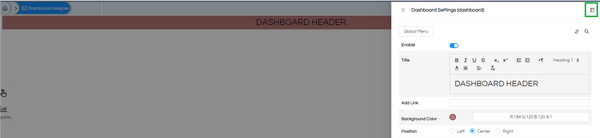 Adding Header In Dashboard