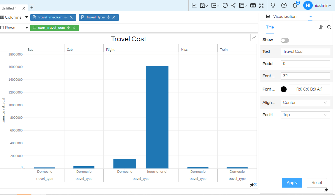 Selecting the type of bar charts in Helical Insight 5.0