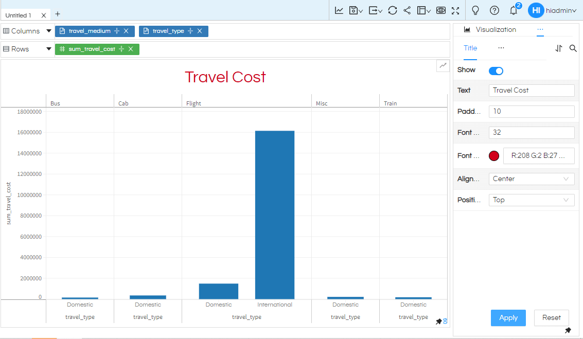 Selecting the type of bar charts in Helical Insight 5.0