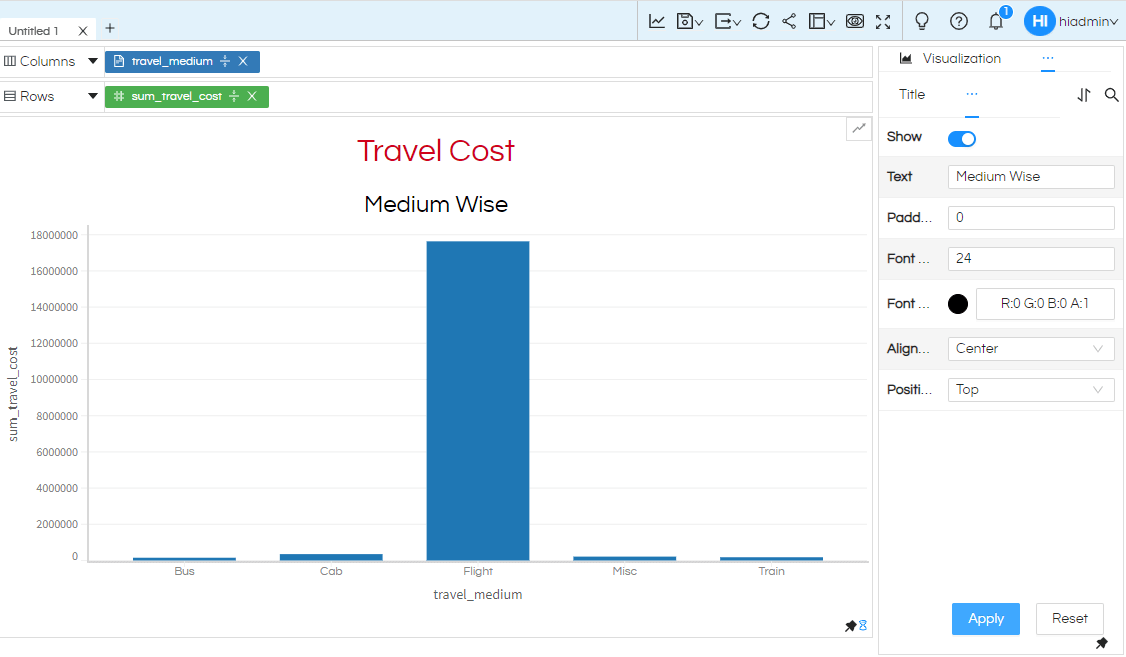 Selecting the type of bar charts in Helical Insight 5.0