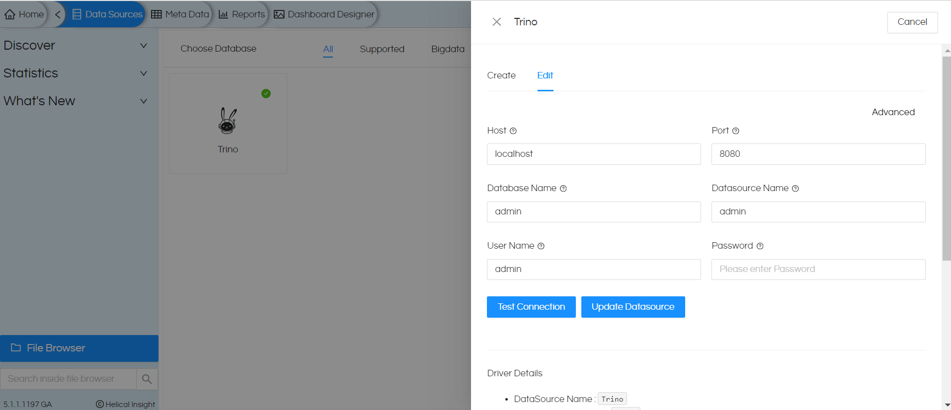 Connecting Trino from Helical Insight 5.1