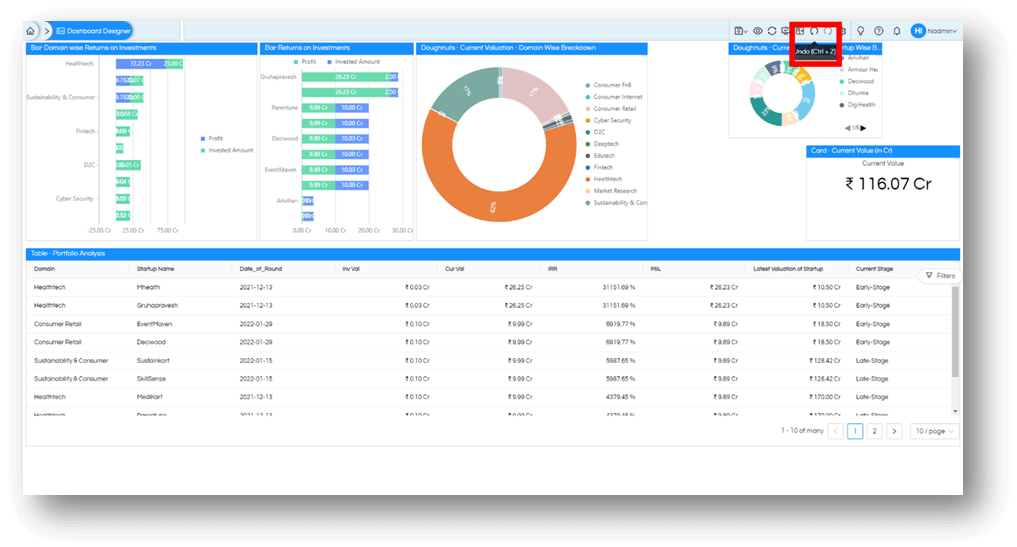 Dashboard designer Undo Redo