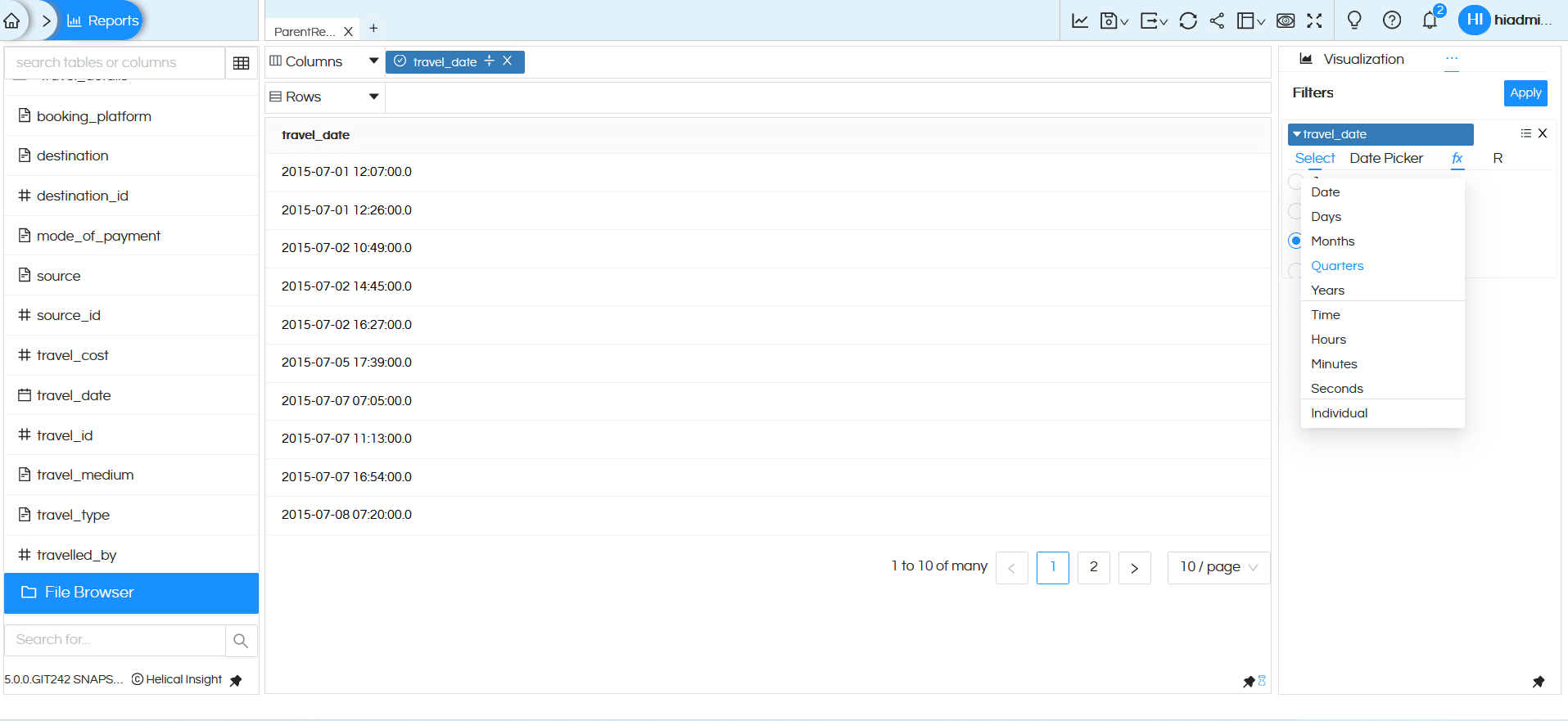 Date/Date Time Usage as Filters In Helical Insight