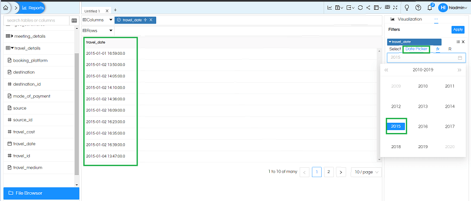 Date/Date Time Usage as Filters In Helical Insight