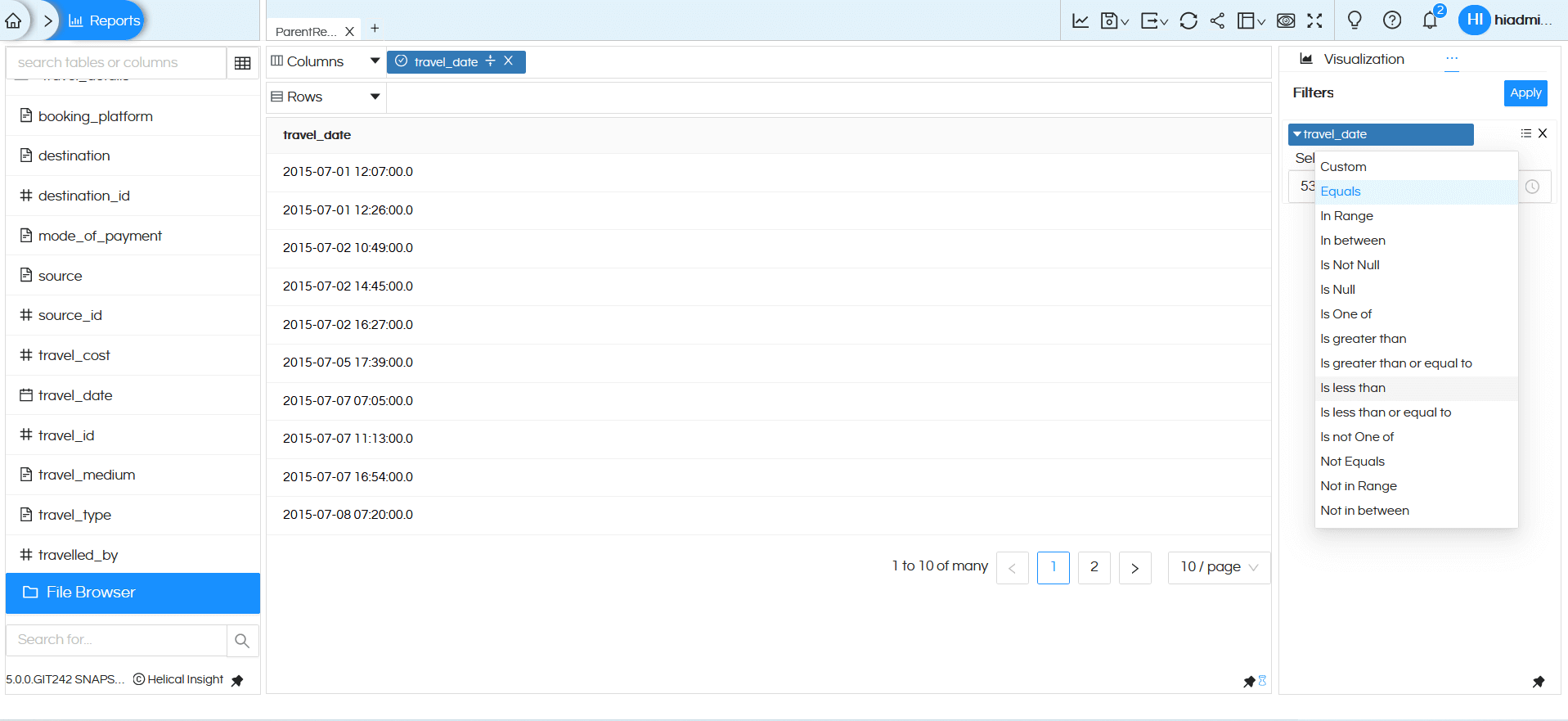 Date/Date Time Usage as Filters In Helical Insight