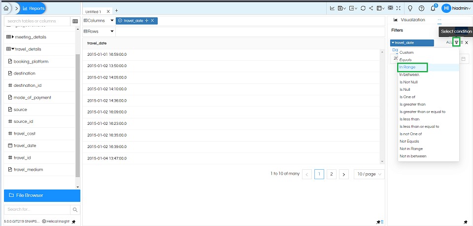 Date/Date Time Usage as Filters In Helical Insight