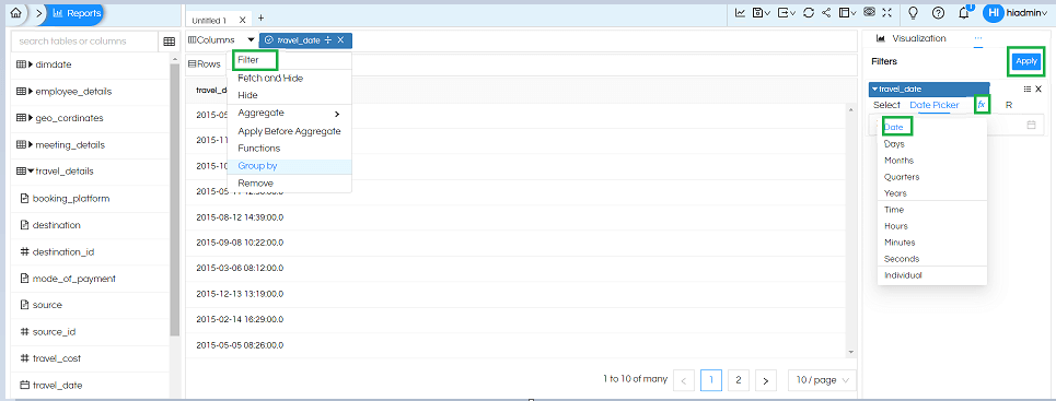 Date/Date Time Usage as Filters In Helical Insight
