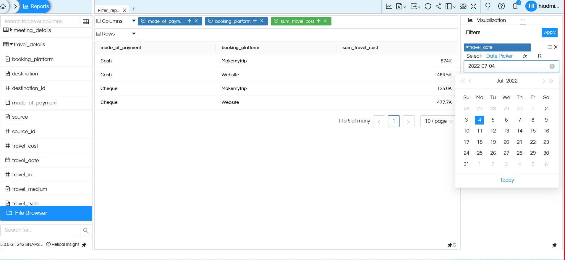 Date/Date Time Usage as Filters In Helical Insight