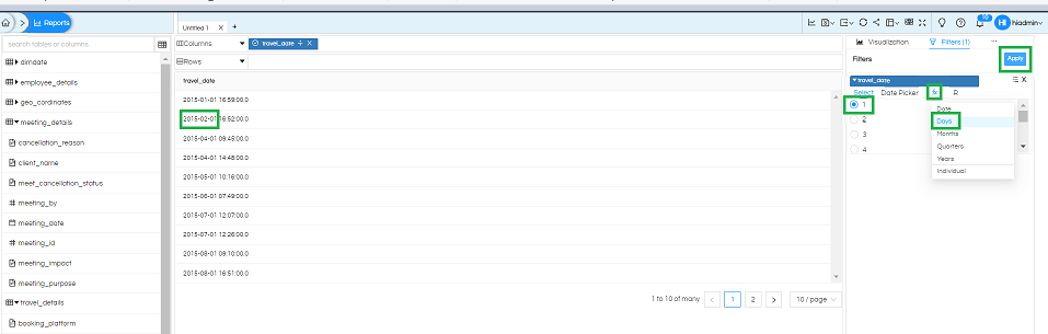 Date/Date Time Usage as Filters In Helical Insight