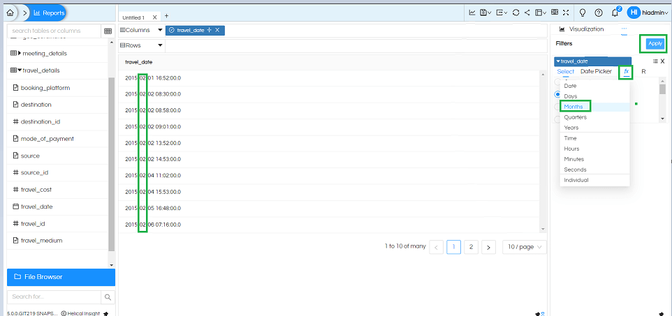 Date/Date Time Usage as Filters In Helical Insight