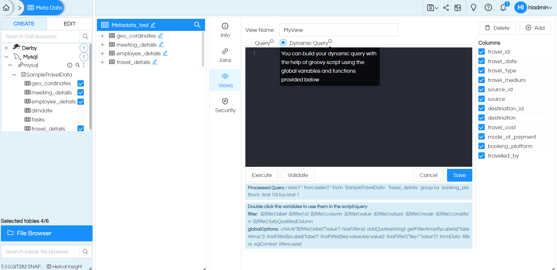 Dynamic Query View in Metadata