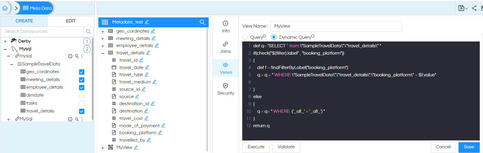 Dynamic Query View in Metadata