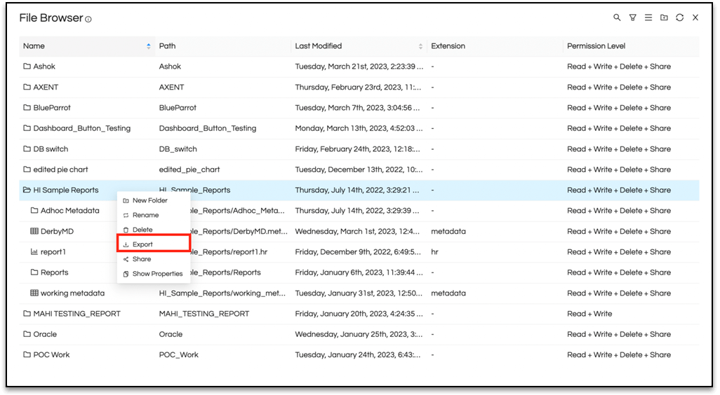 EXPORT/IMPORT A File In Helical Insight