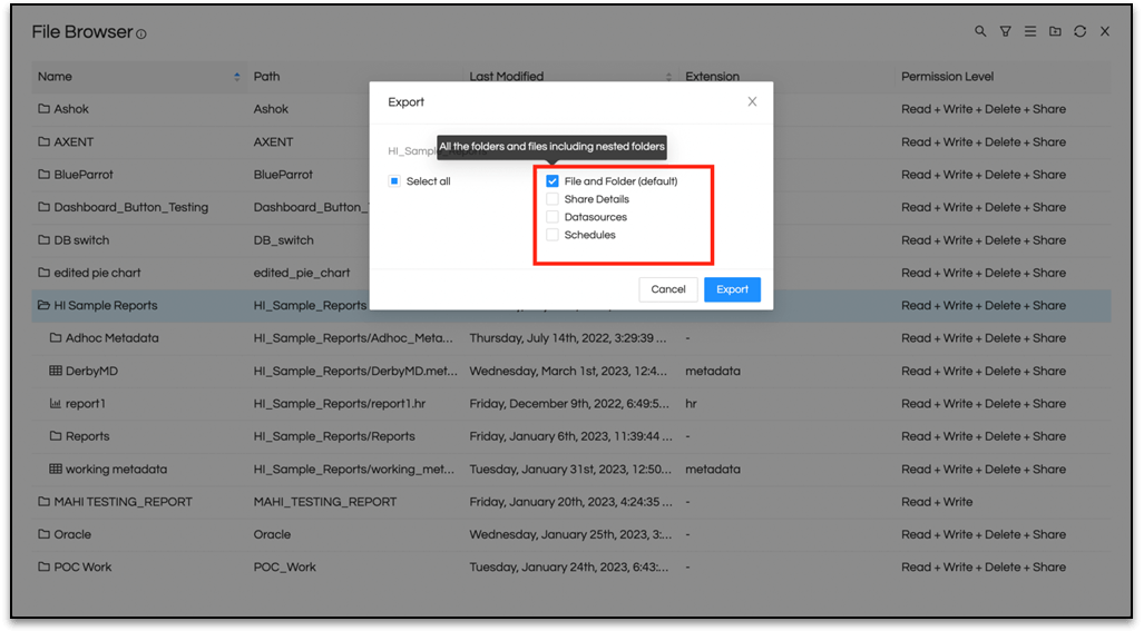 EXPORT/IMPORT A File In Helical Insight