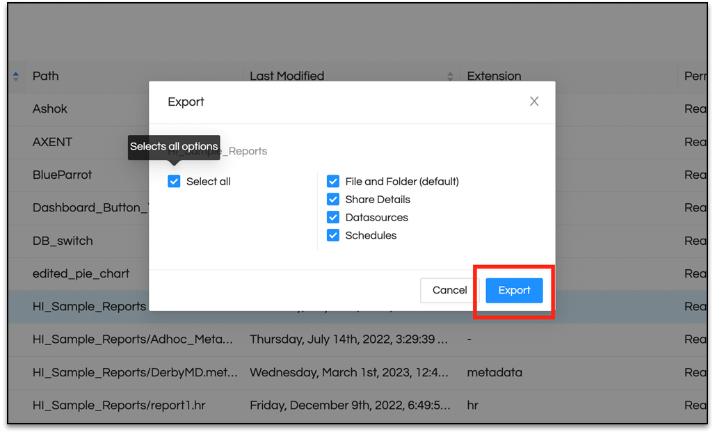 EXPORT/IMPORT A File In Helical Insight