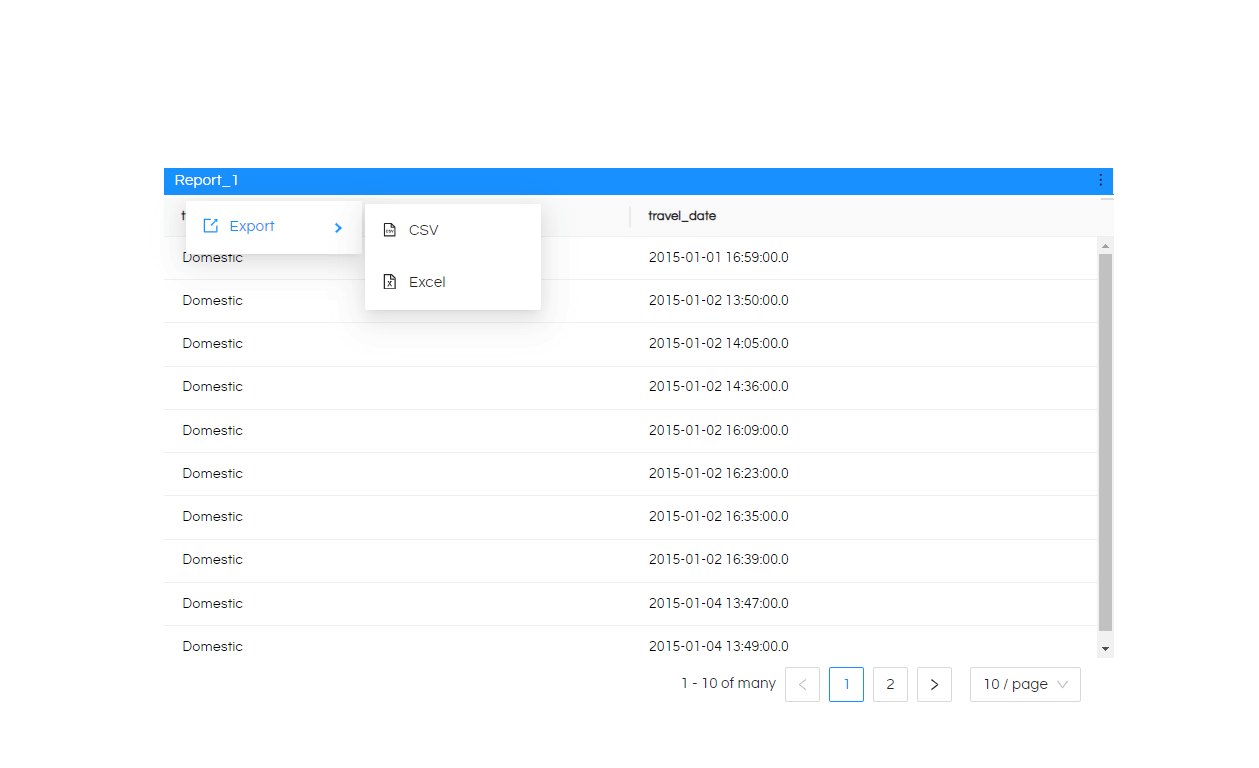 Enabling the export options into Excel and CSV at panels in Dashboard