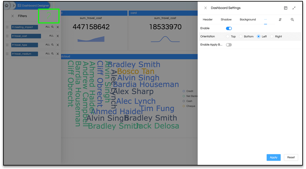Filter Settings For Dashboard