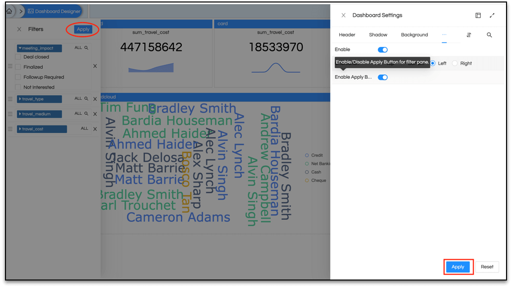 Filter Settings For Dashboard