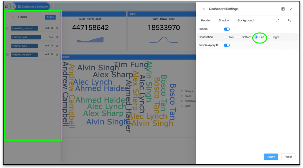 Filter Settings For Dashboard