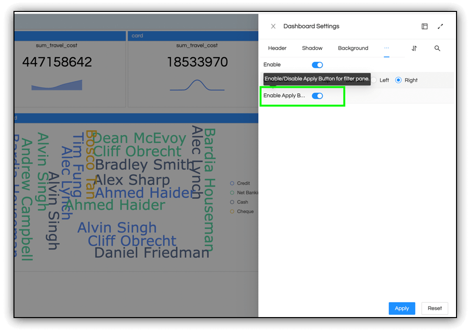 Filter Settings For Dashboard