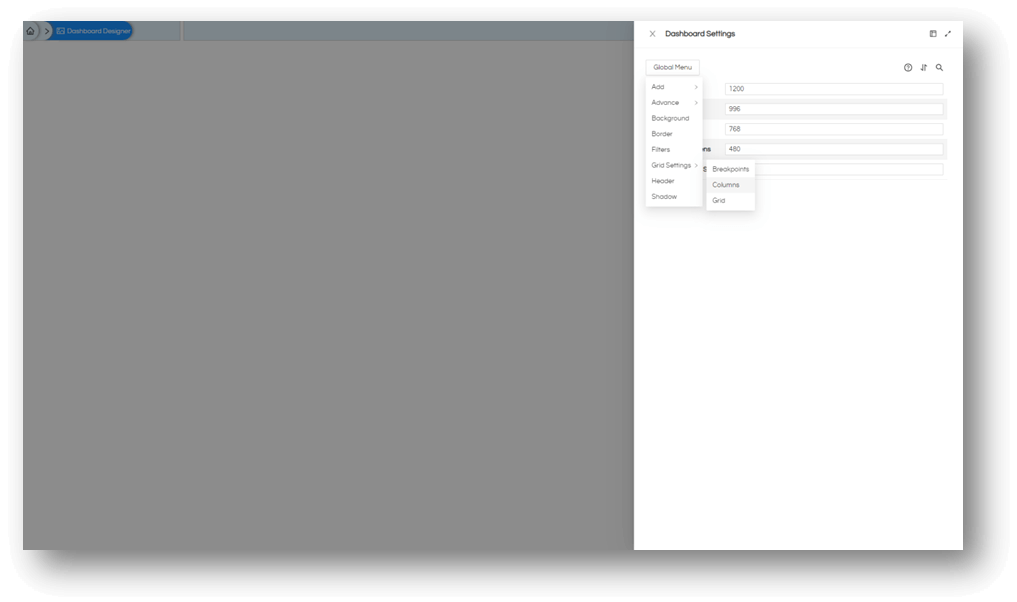 Grid Settings on Dashboard