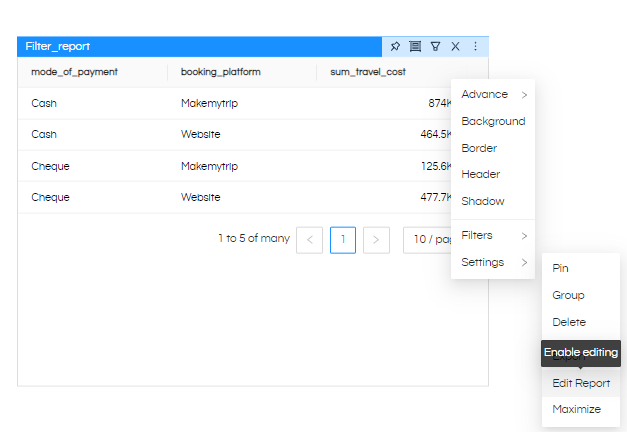 Right-Click Operations In Dashboard Designer