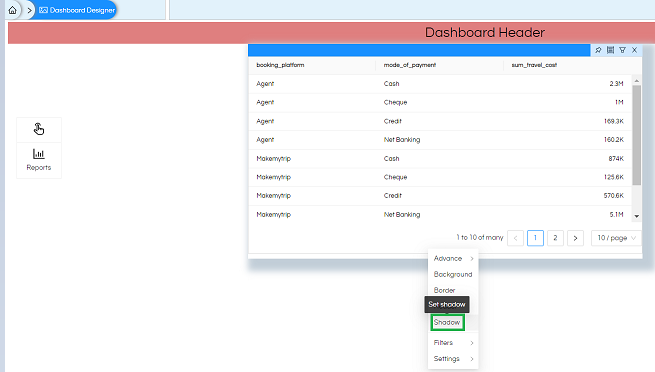 Right-Click Operations In Dashboard Designer