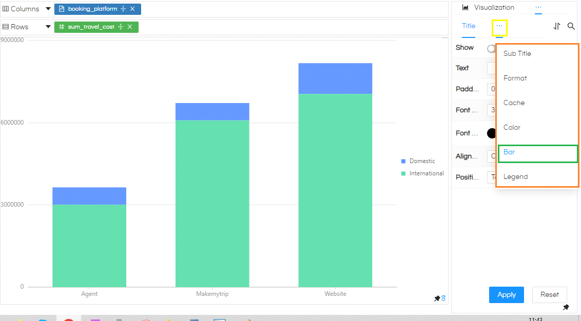 Selecting the type of bar charts in Helical Insight 5.0