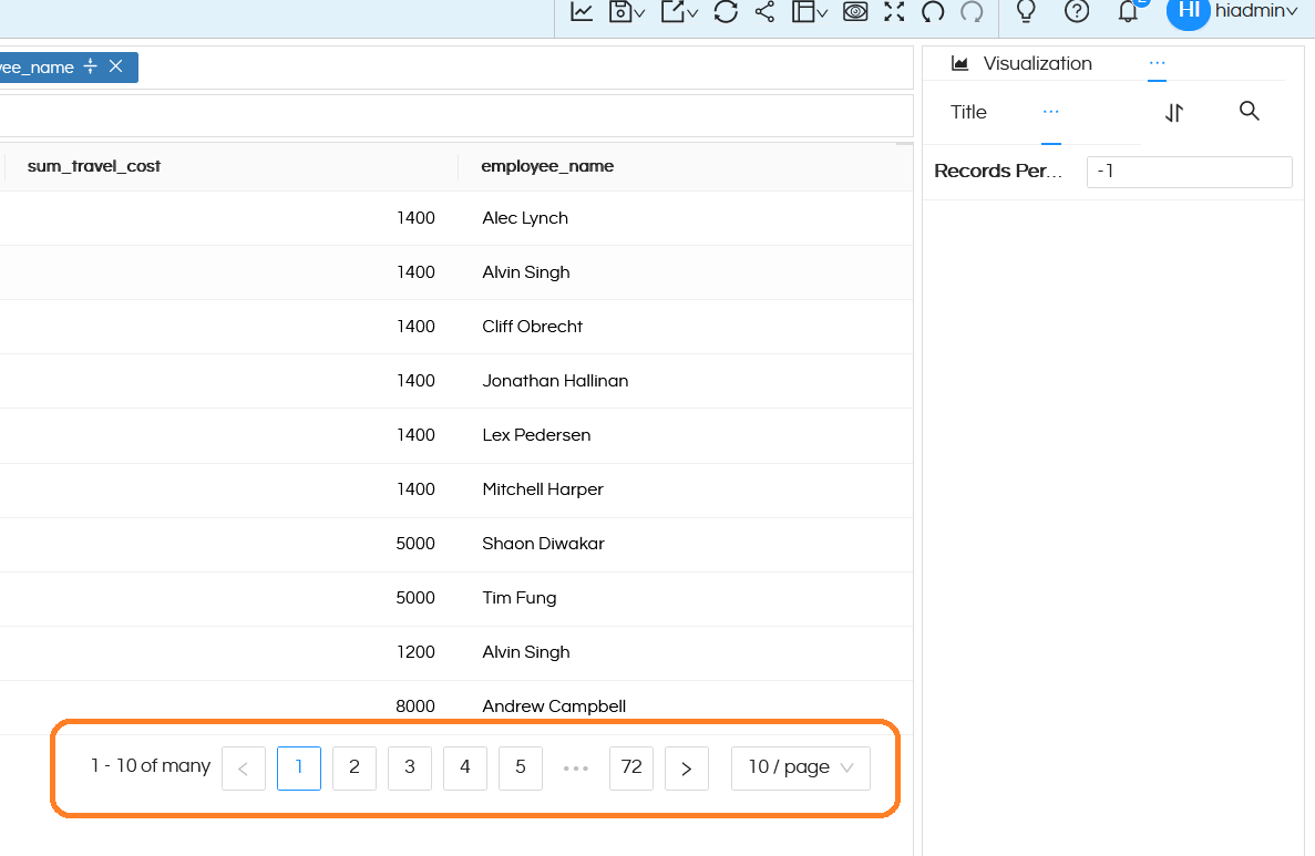 Table Customization Properties: Records per page