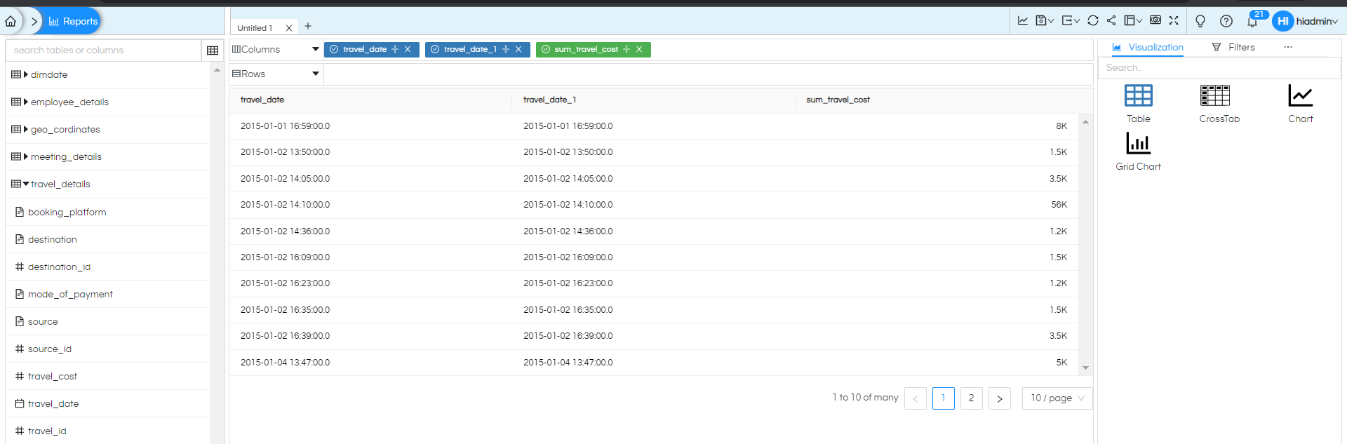 Usage Of Fetch and Hide Column In Helical Insight