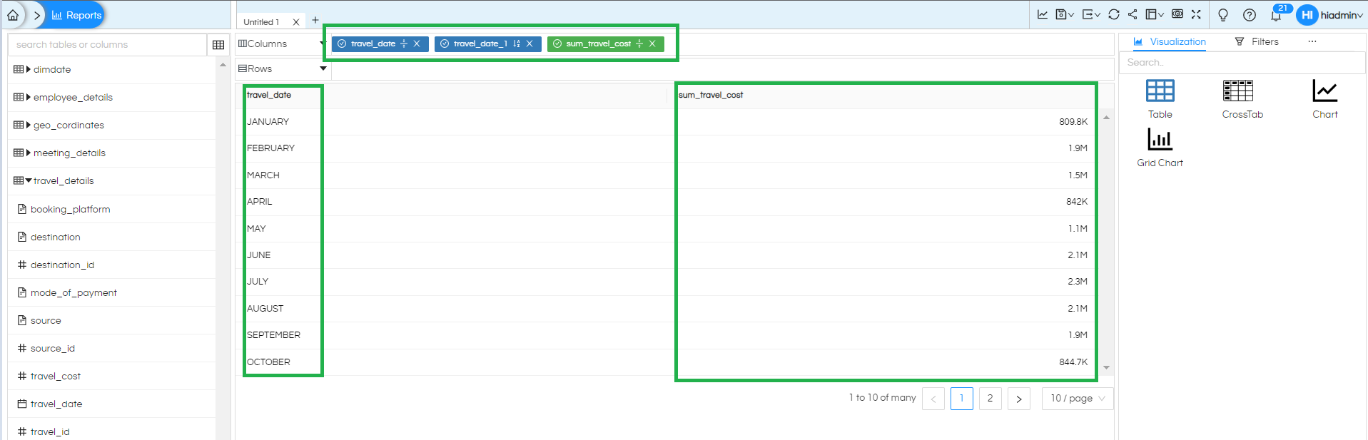 Usage Of Fetch and Hide Column In Helical Insight
