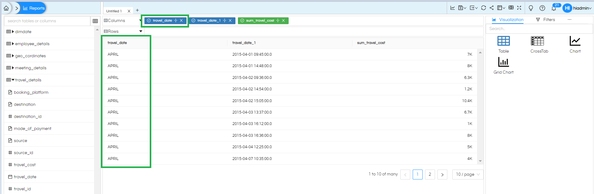 Usage Of Fetch and Hide Column In Helical Insight
