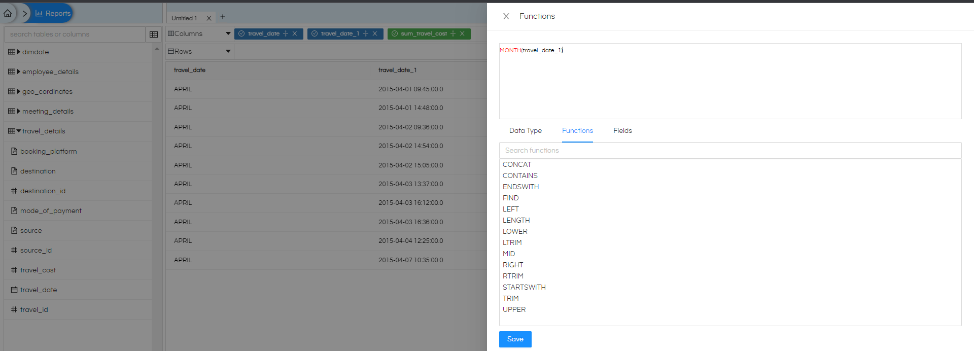 Usage Of Fetch and Hide Column In Helical Insight