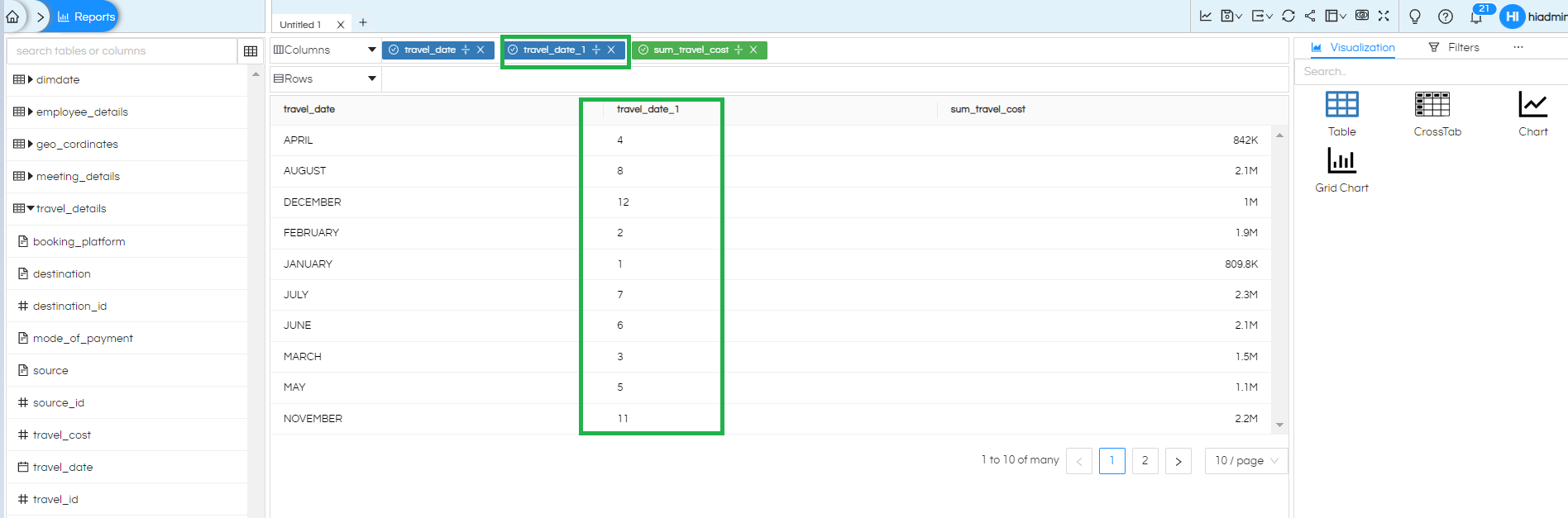 Usage Of Fetch and Hide Column In Helical Insight
