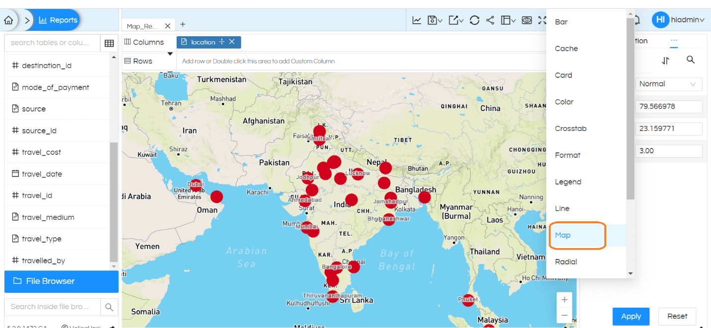 Usage of Geographical Map in Helical Insight