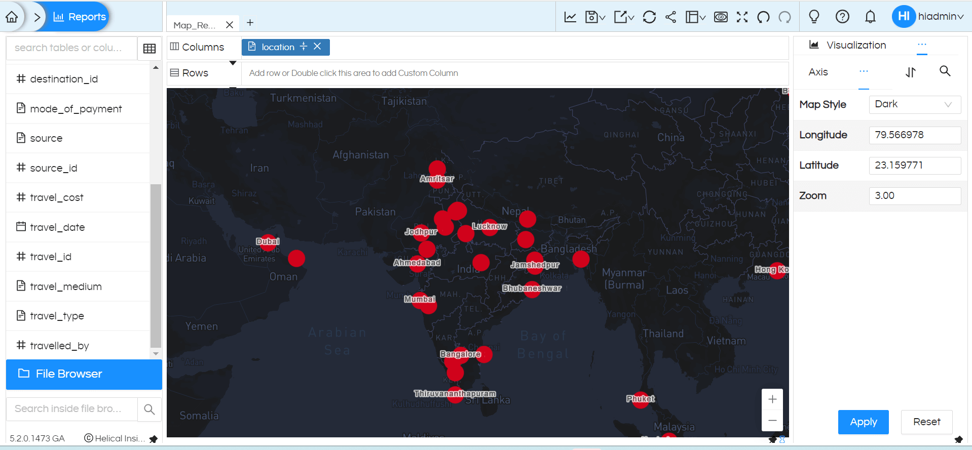 Usage of Geographical Map in Helical Insight