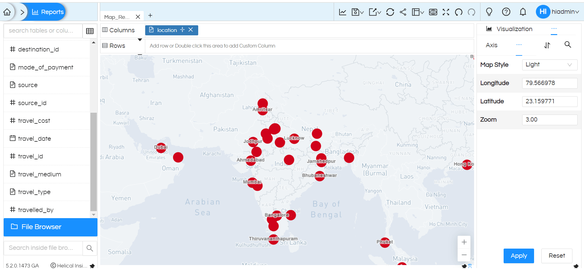 Usage of Geographical Map in Helical Insight