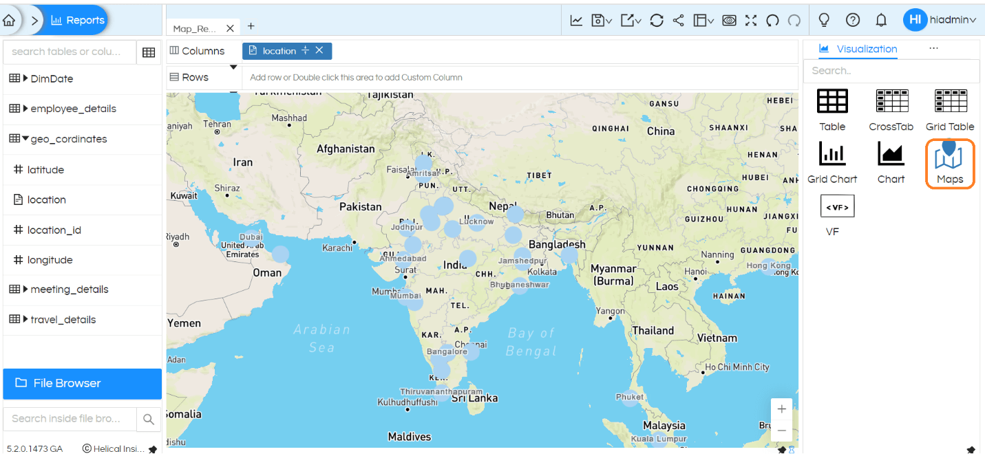 Usage of Geographical Map in Helical Insight
