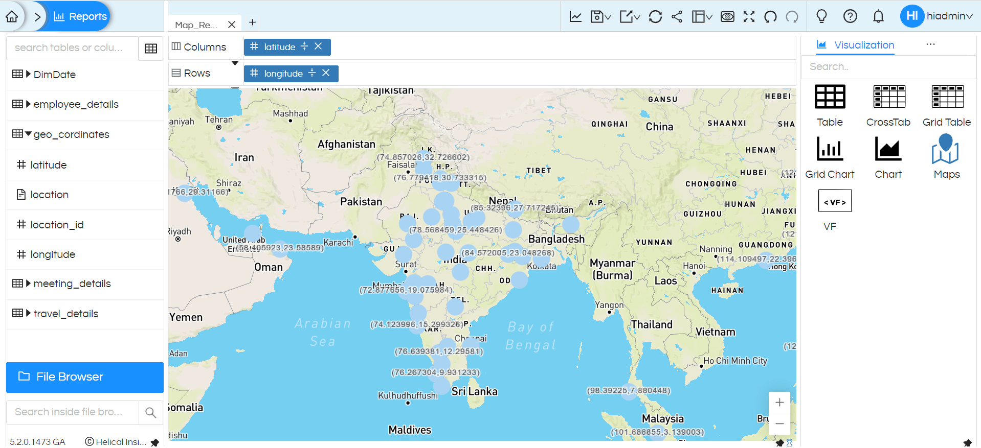 Usage of Geographical Map in Helical Insight