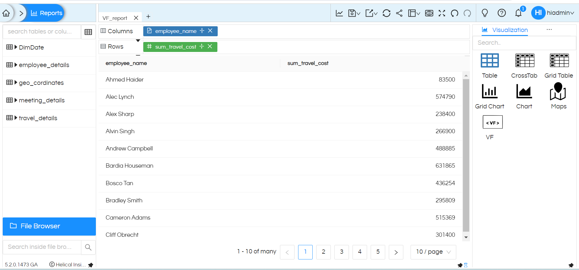 Custom Charts - Usage of VF in Helical Insight Version 5.2 Onwards