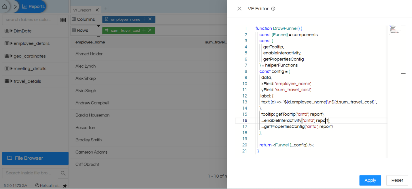 Custom Charts - Usage of VF in Helical Insight Version 5.2 Onwards